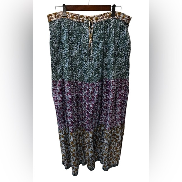 Floral Peasant Tiered Flare Skirt OS Drawstring Waist Floral Pattern Cotton - Picture 3 of 6